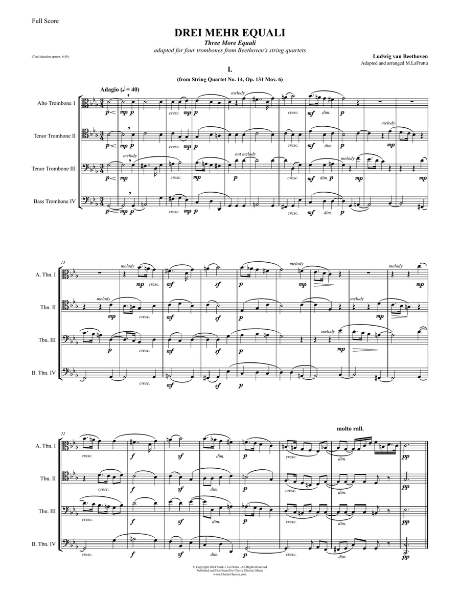 Three More Equali for Four Trombones Brass Quartet scores gallery preview page 1