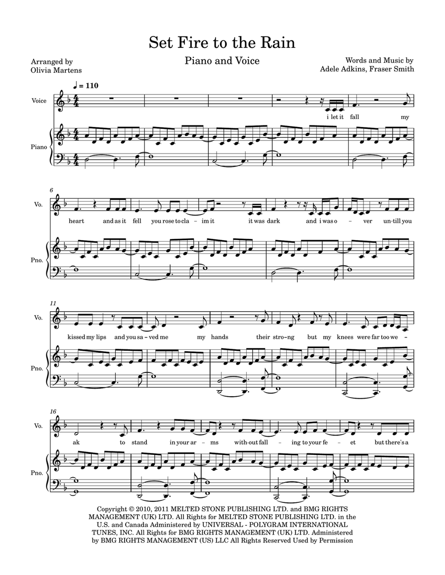Set Fire To The Rain Piano, Vocal scores gallery preview page 1