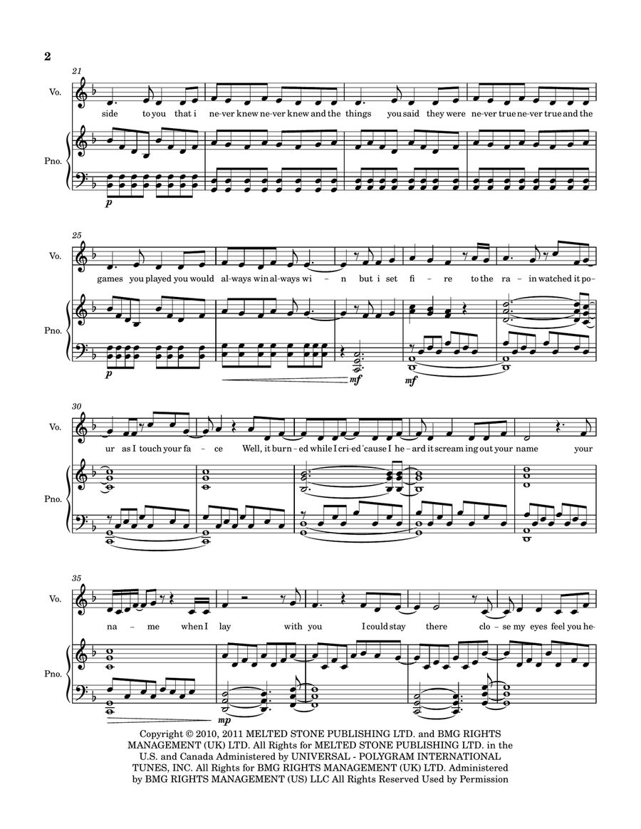 Set Fire To The Rain Piano, Vocal scores gallery preview page 2
