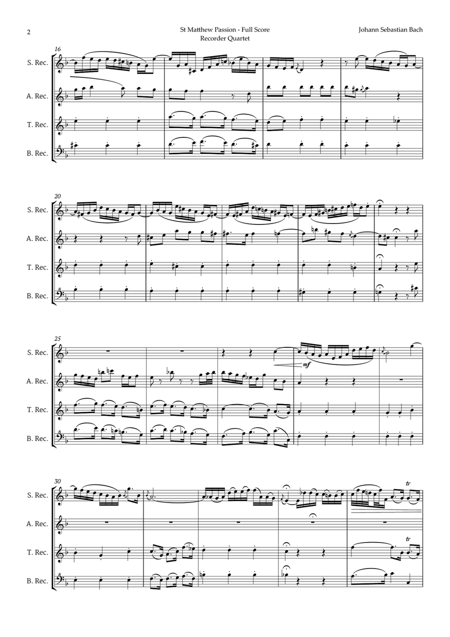 Aus Liebe will mein Heiland sterben by Bach for Recorder Quartet Chamber Music scores gallery preview page 2