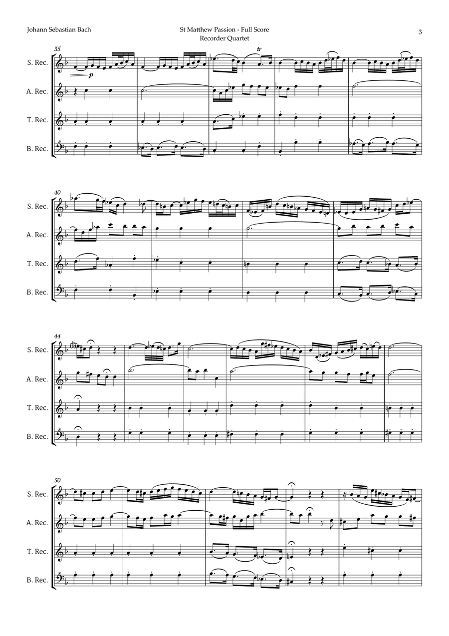 Aus Liebe will mein Heiland sterben by Bach for Recorder Quartet Chamber Music scores gallery preview page 3