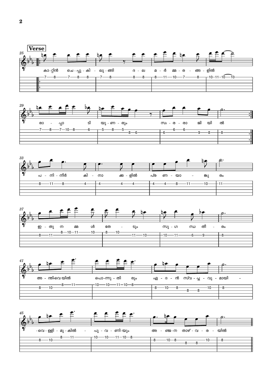 Anthiveyil Ponnuthirum Anthiveyil Ponnuthirum Guitar Tablature scores gallery preview page 2
