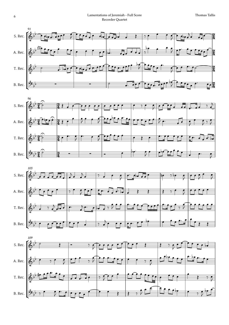 Lamentations of Jeremiah by Thomas Tallis for Recorder Quartet Chamber Music scores gallery preview page 6
