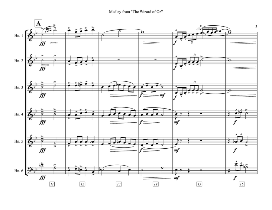 Medley: Over The Rainbow with Ding-Dong! The Witch Is Dead, Follow The Yellow Brick Road, and We'... Horn scores gallery preview page 4