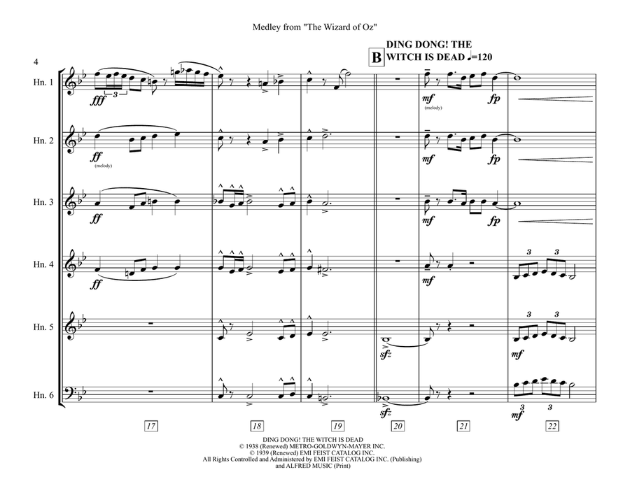 Medley: Over The Rainbow with Ding-Dong! The Witch Is Dead, Follow The Yellow Brick Road, and We'... Horn scores gallery preview page 5