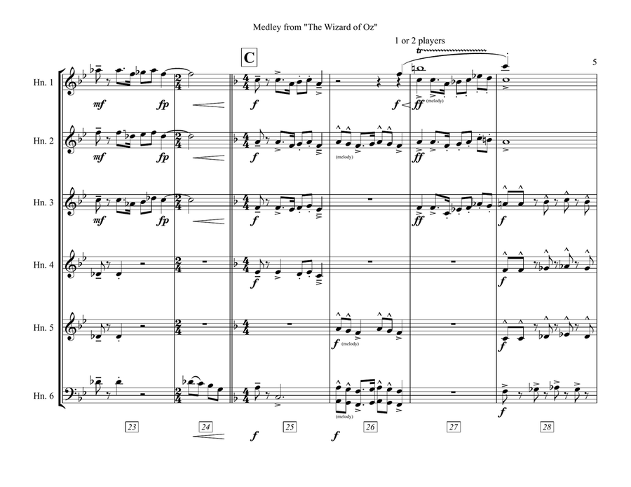 Medley: Over The Rainbow with Ding-Dong! The Witch Is Dead, Follow The Yellow Brick Road, and We'... Horn scores gallery preview page 6