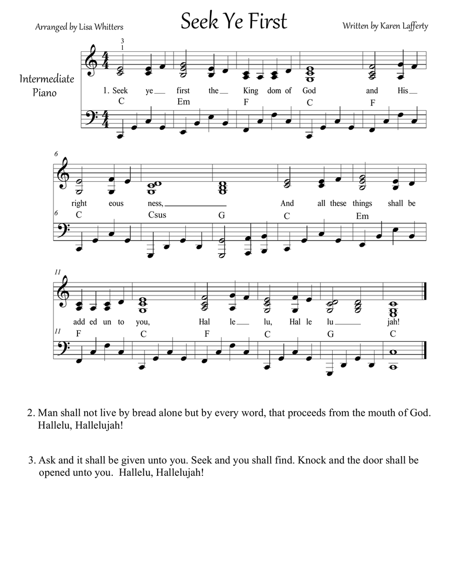 Seek Ye First Seek Ye First Piano Solo scores gallery preview page 1