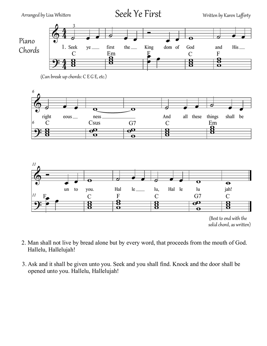 Seek Ye First Seek Ye First Easy Piano scores gallery preview page 1