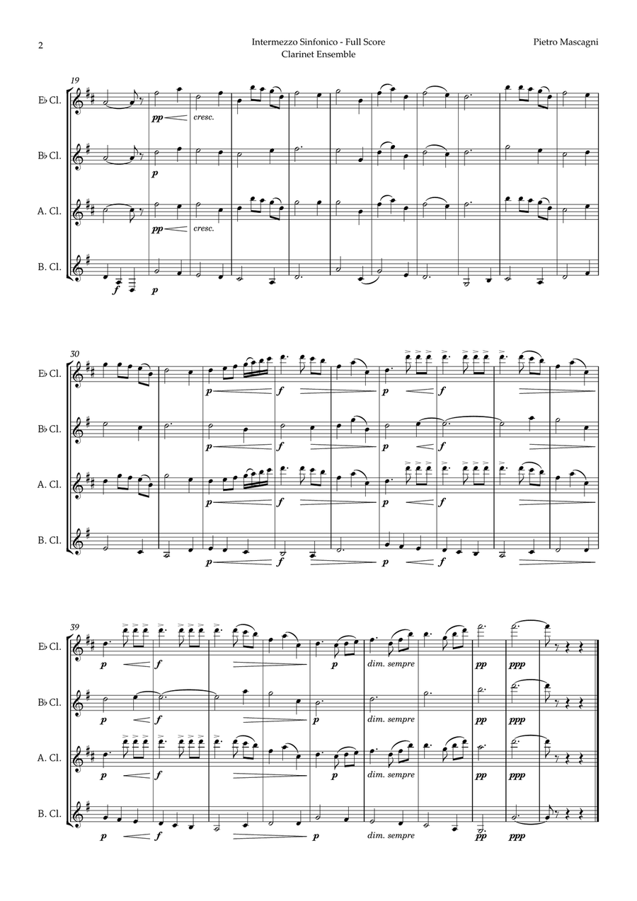 Intermezzo Sinfonico by Pietro Mascagni for Clarinet Ensemble Woodwind Ensemble scores gallery preview page 2