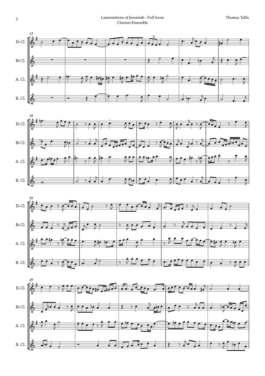 Lamentations of Jeremiah by Thomas Tallis for Clarinet Ensemble Woodwind Ensemble scores gallery preview page 2