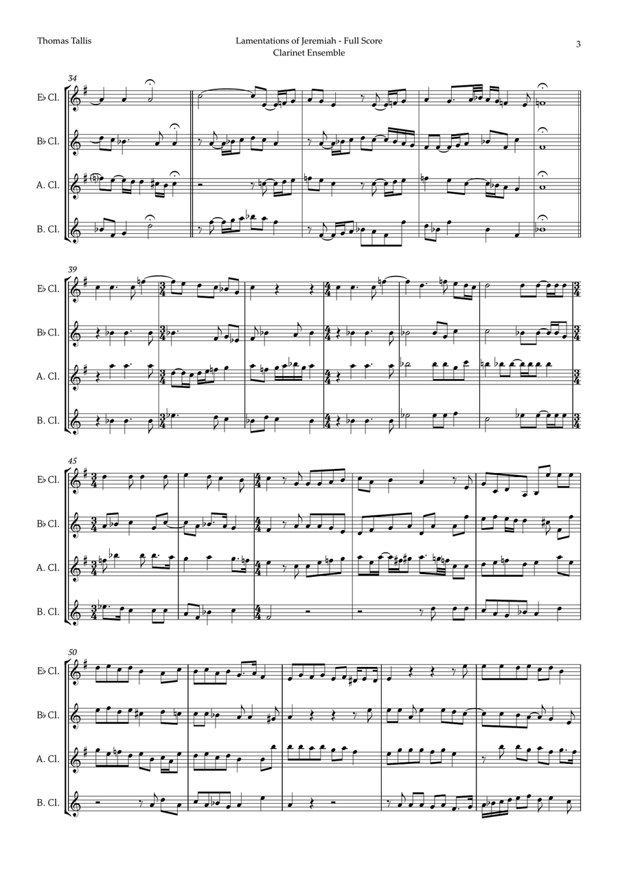 Lamentations of Jeremiah by Thomas Tallis for Clarinet Ensemble Woodwind Ensemble scores gallery preview page 3