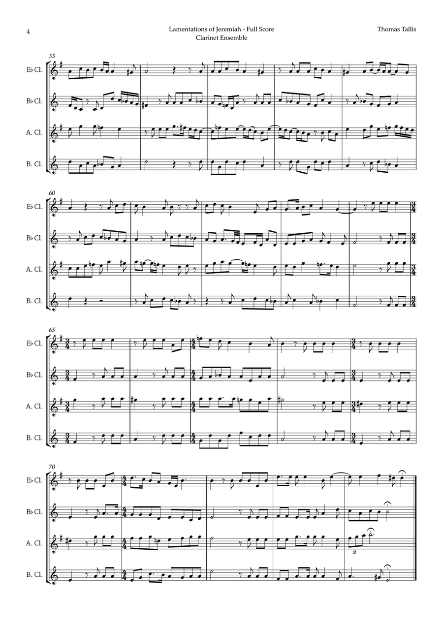 Lamentations of Jeremiah by Thomas Tallis for Clarinet Ensemble Woodwind Ensemble scores gallery preview page 4
