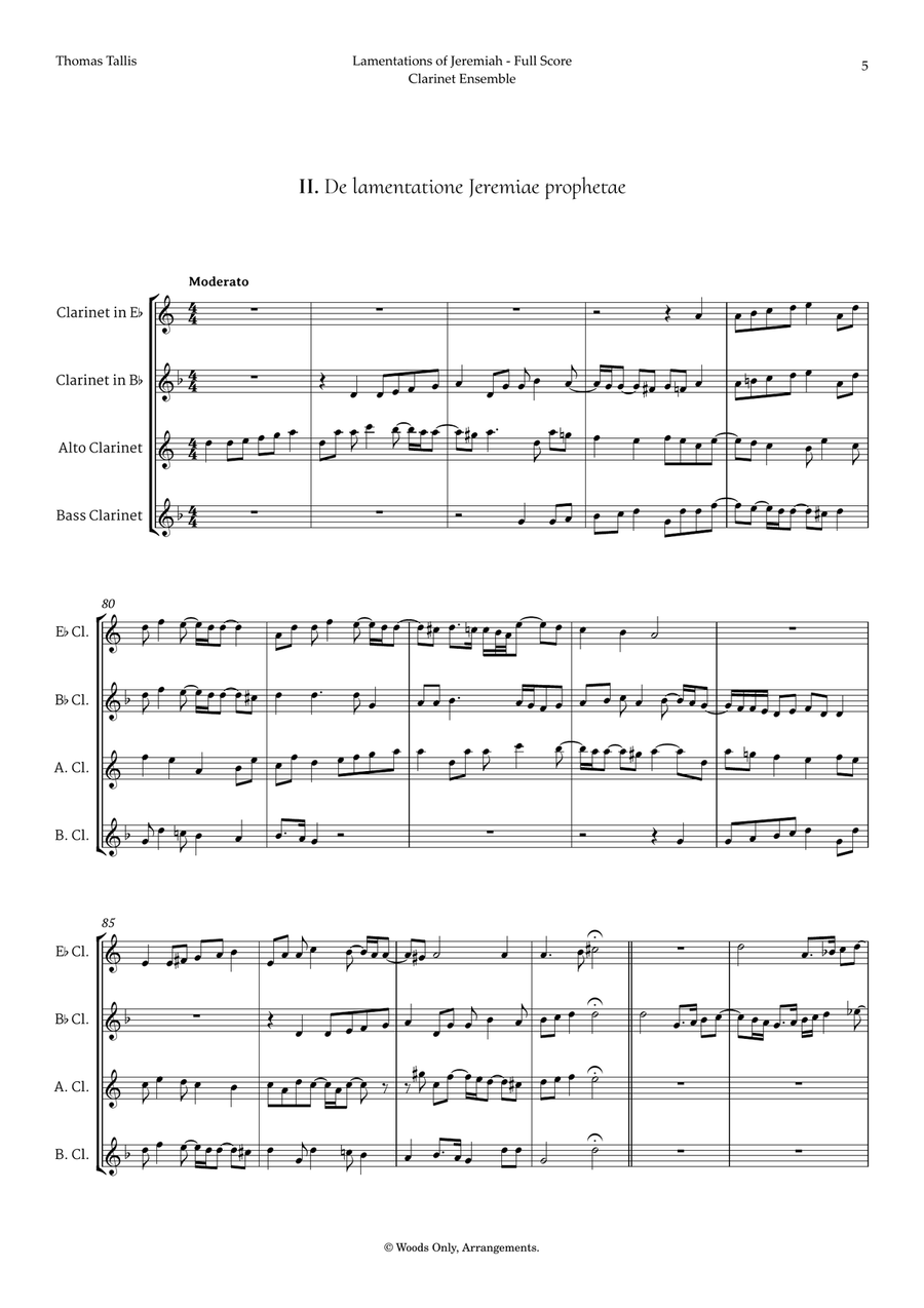 Lamentations of Jeremiah by Thomas Tallis for Clarinet Ensemble Woodwind Ensemble scores gallery preview page 5