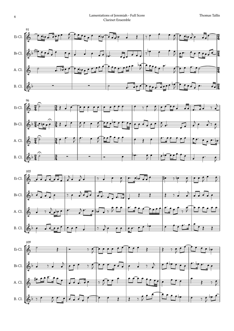 Lamentations of Jeremiah by Thomas Tallis for Clarinet Ensemble Woodwind Ensemble scores gallery preview page 6