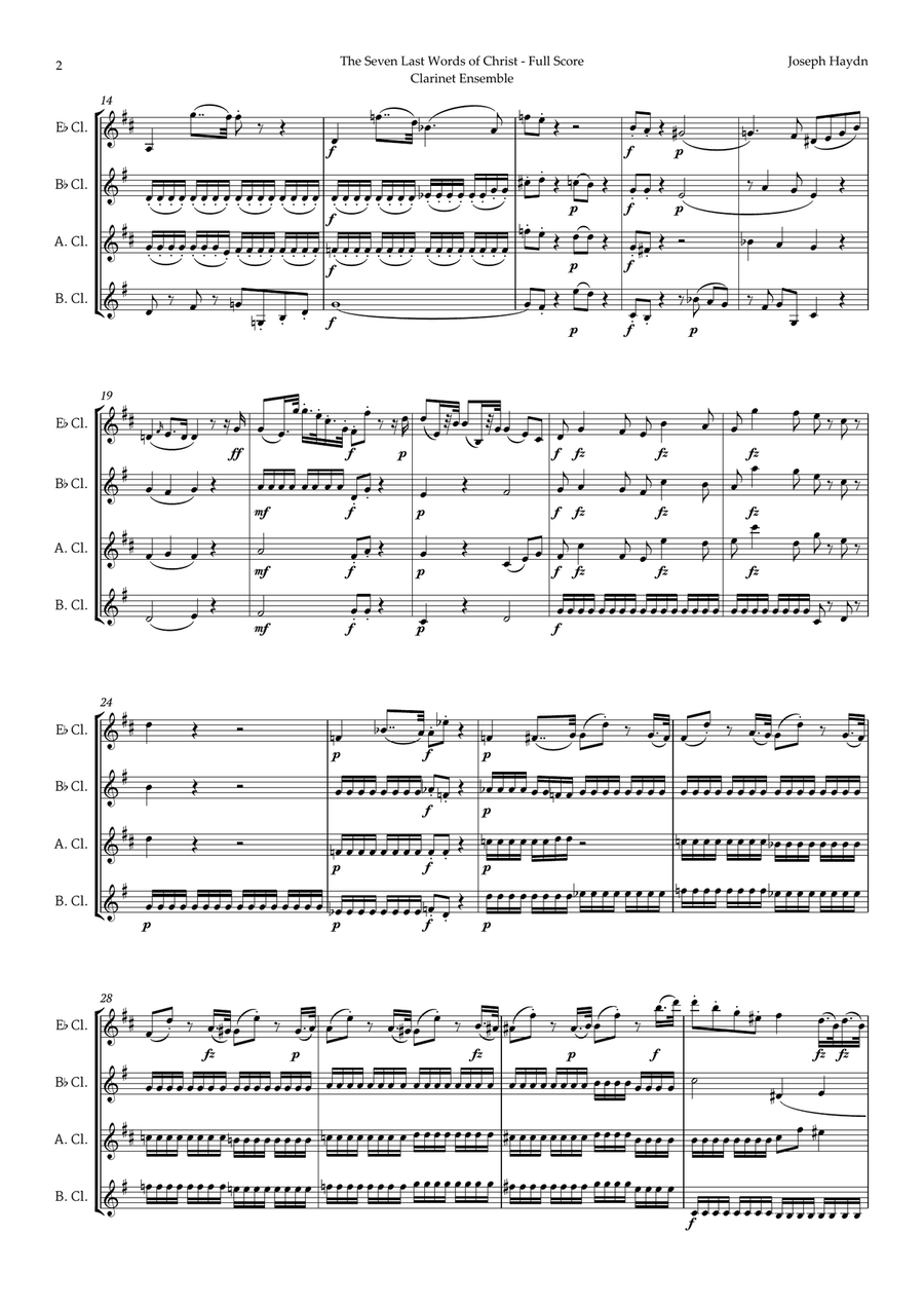 The Seven Last Words of Christ by Haydn for Clarinet Ensemble Woodwind Ensemble scores gallery preview page 2