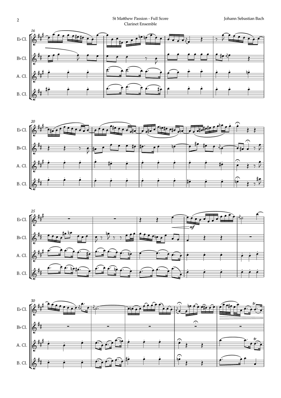 Aus Liebe will mein Heiland sterben by Bach for Clarinet Ensemble Woodwind Ensemble scores gallery preview page 2