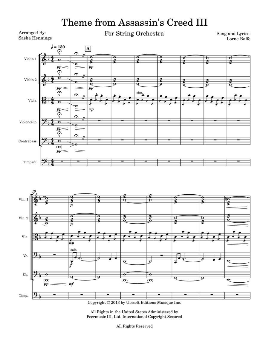Assassin's Creed III Main Title String Orchestra scores gallery preview page 1