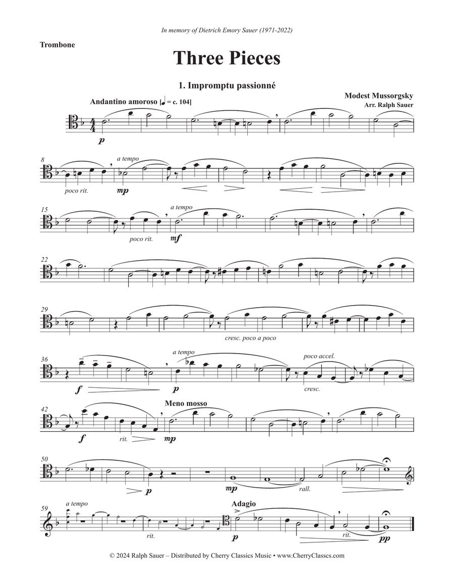 Three Pieces for Trombone and Piano Piano scores gallery preview page 1