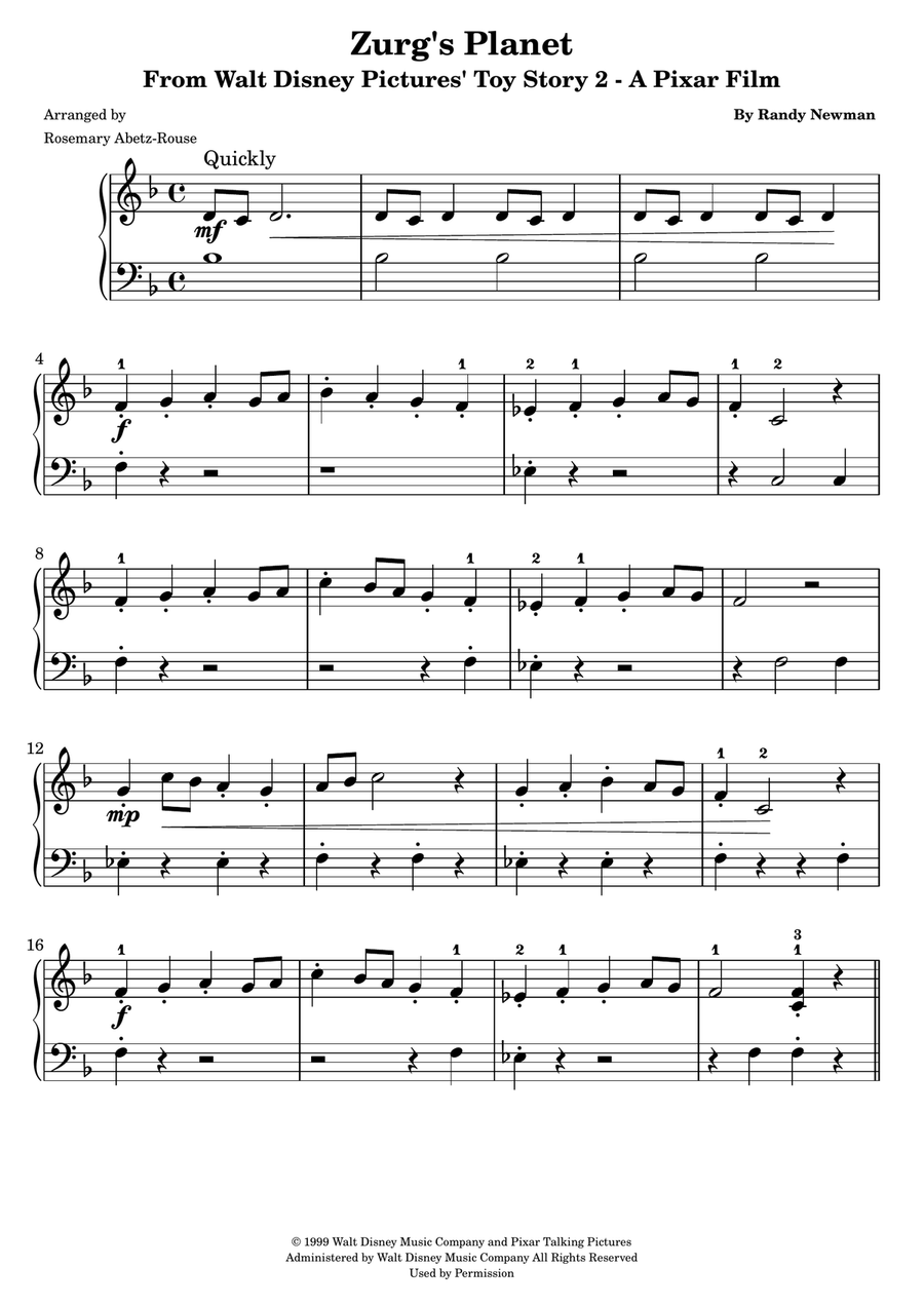 Zurg's Planet Zurg's Planet Easy Piano scores gallery preview page 1