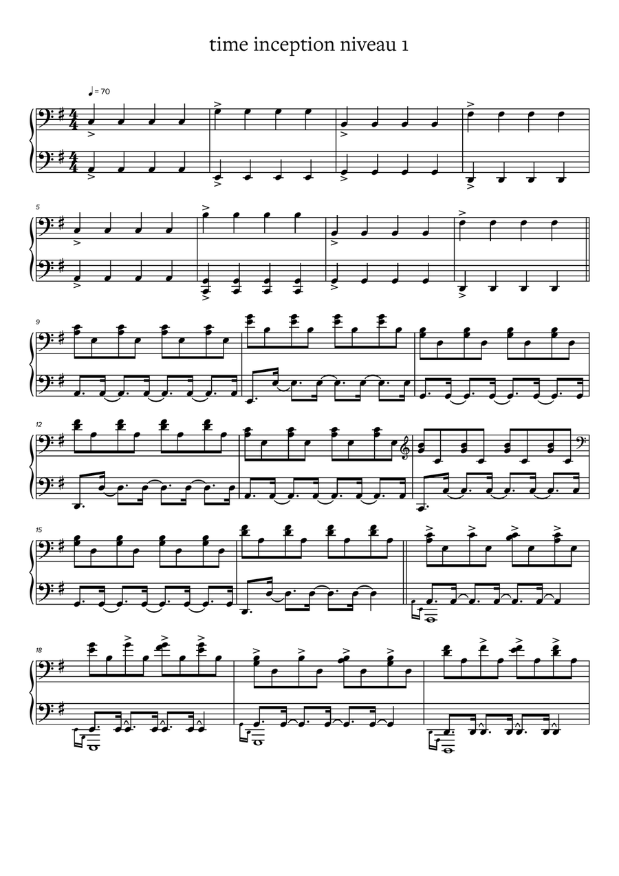 Time Inception niveau 1 Time Inception niveau 1 Easy Piano scores gallery preview page 1