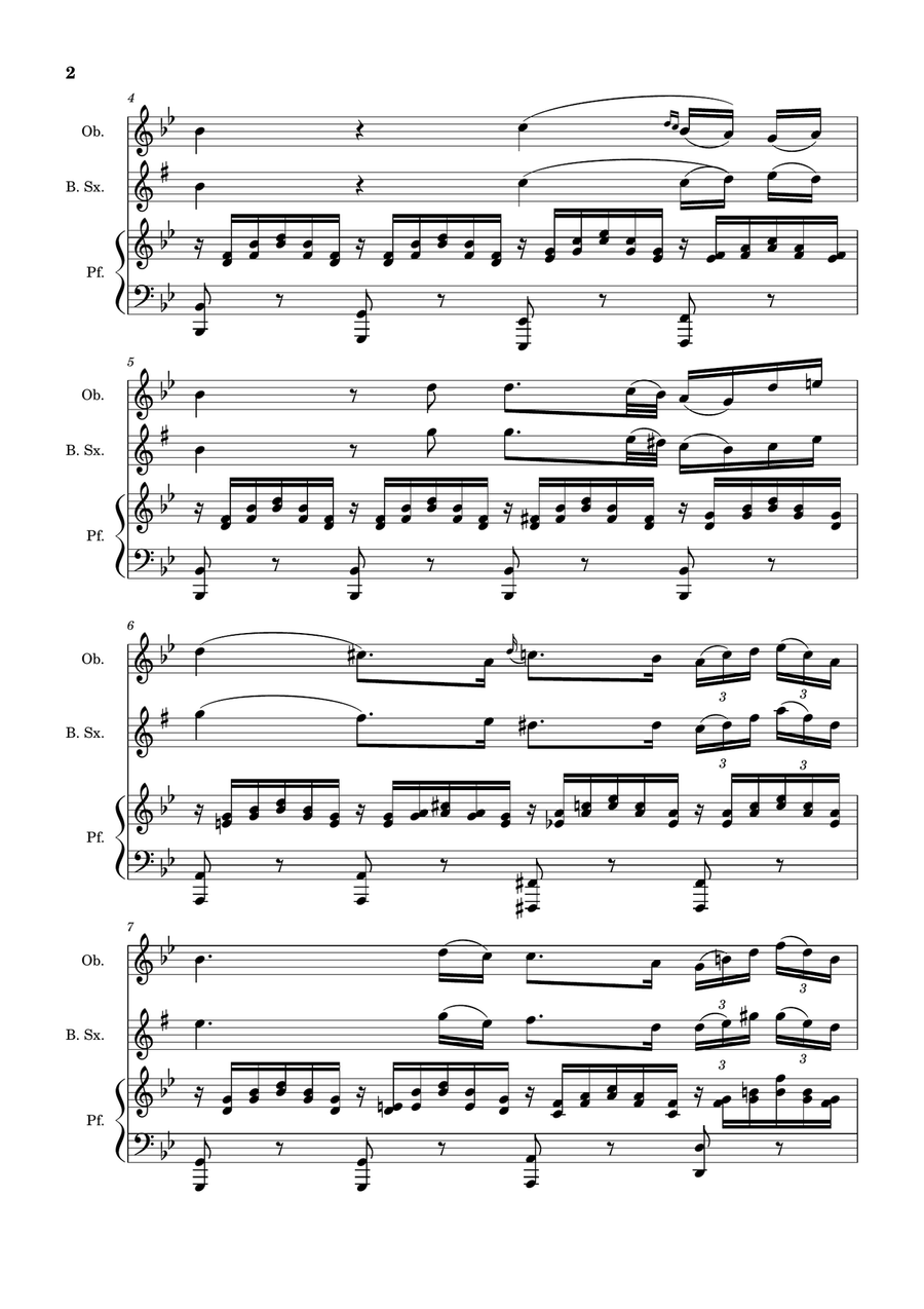 Ave Maria by F. Schubert – Oboe, B. Sax and Piano. Score and Parts Small Ensemble scores gallery preview page 2