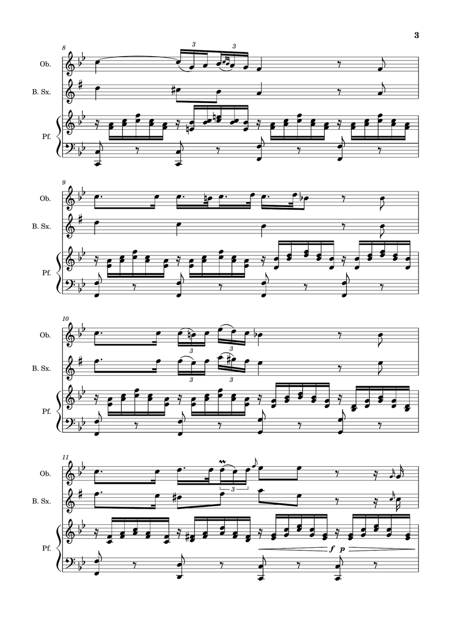 Ave Maria by F. Schubert – Oboe, B. Sax and Piano. Score and Parts Small Ensemble scores gallery preview page 3