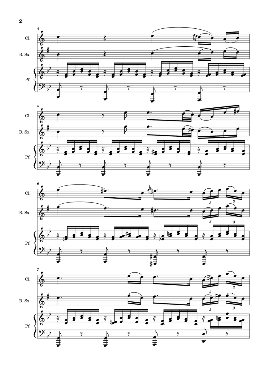 Ave Maria by F. Schubert – Clarinet, B. Sax and Piano. Score and Parts Small Ensemble scores gallery preview page 2