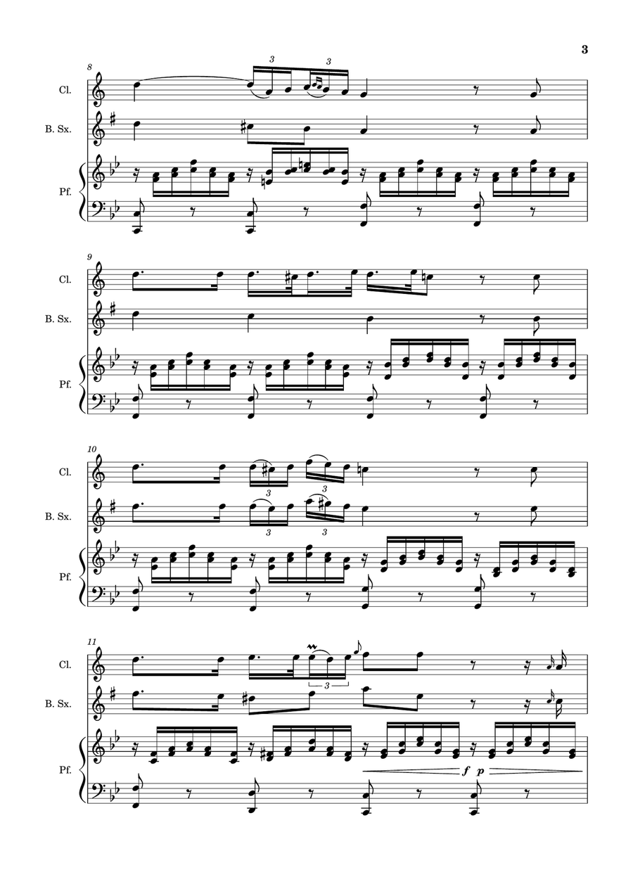 Ave Maria by F. Schubert – Clarinet, B. Sax and Piano. Score and Parts Small Ensemble scores gallery preview page 3