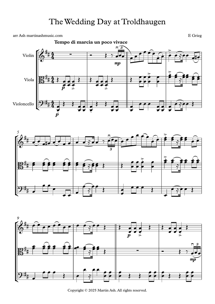 The Wedding Day at Troldhaugen String Trio scores gallery preview page 1