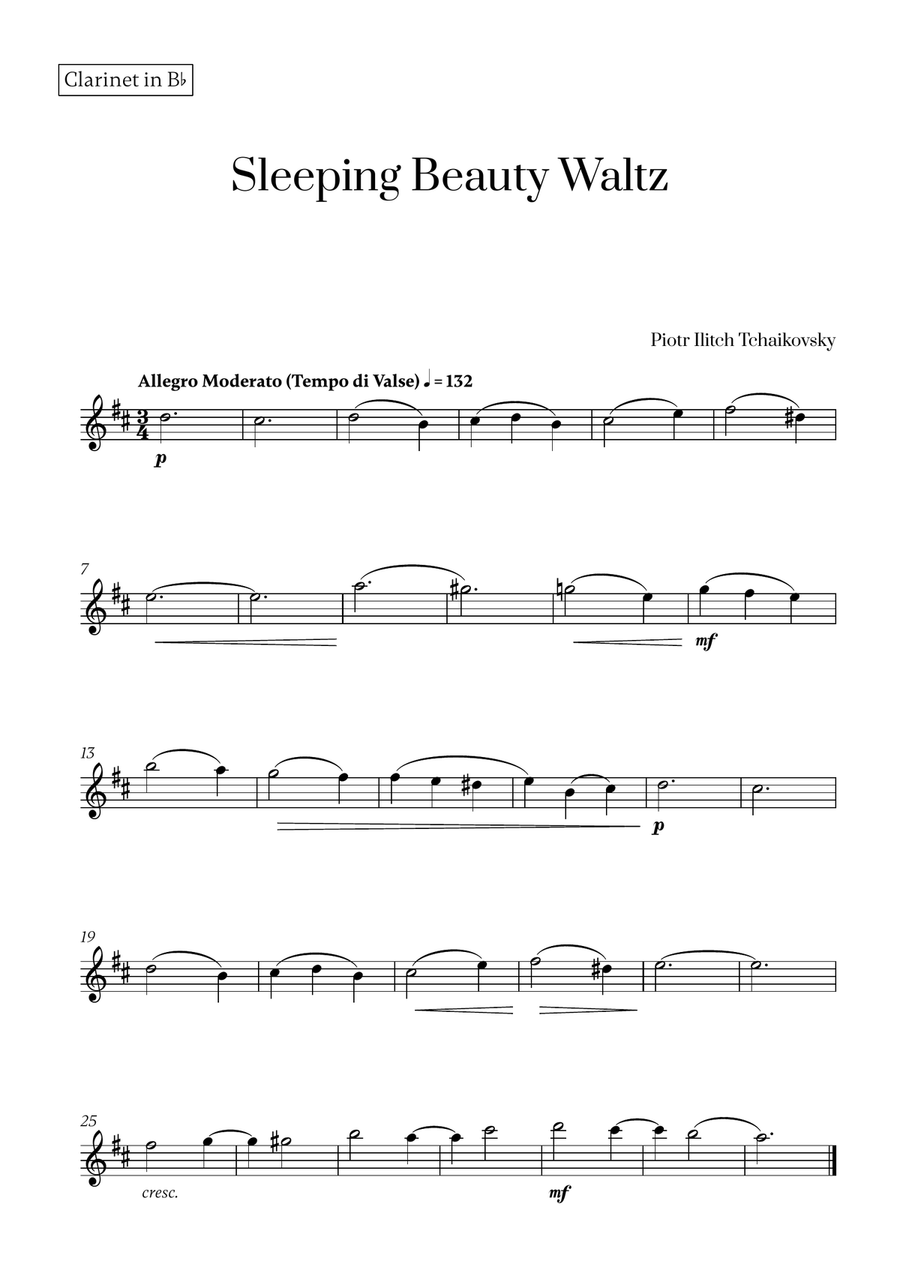Tchaikovsky - Sleeping Beauty Waltz for Clarinet and Cello B-Flat Clarinet scores gallery preview page 2