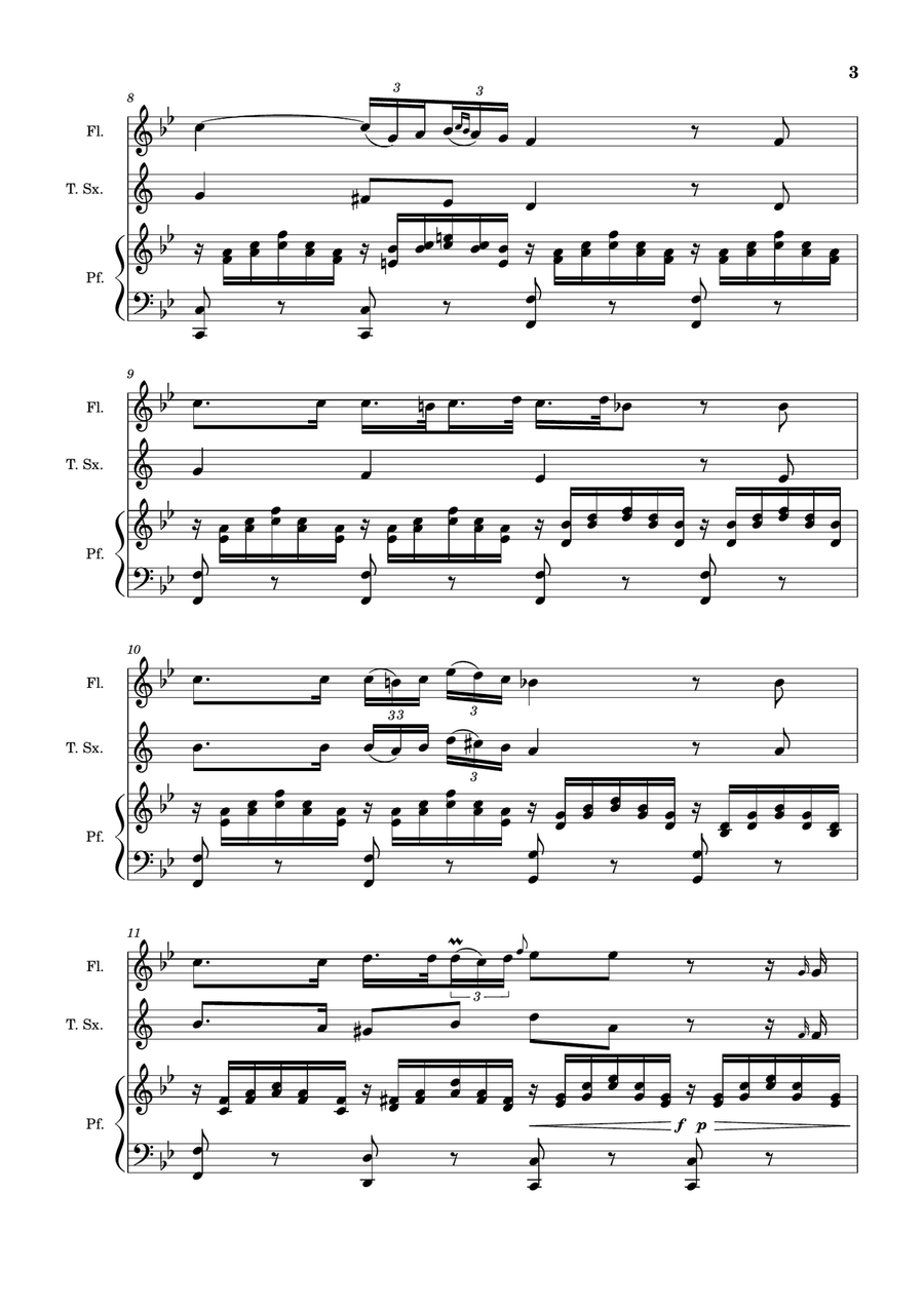 Ave Maria by F. Schubert – Flute, T. Sax and Piano. Score and Parts Small Ensemble scores gallery preview page 3
