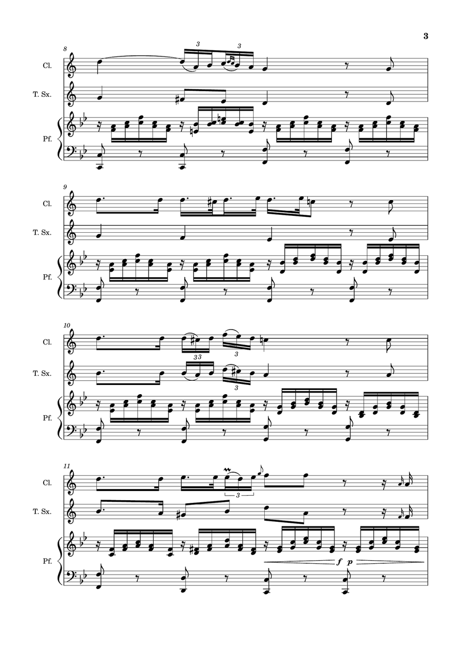 Ave Maria by F. Schubert – For Clarinet, T. Sax and Piano. Score and Parts Small Ensemble scores gallery preview page 3