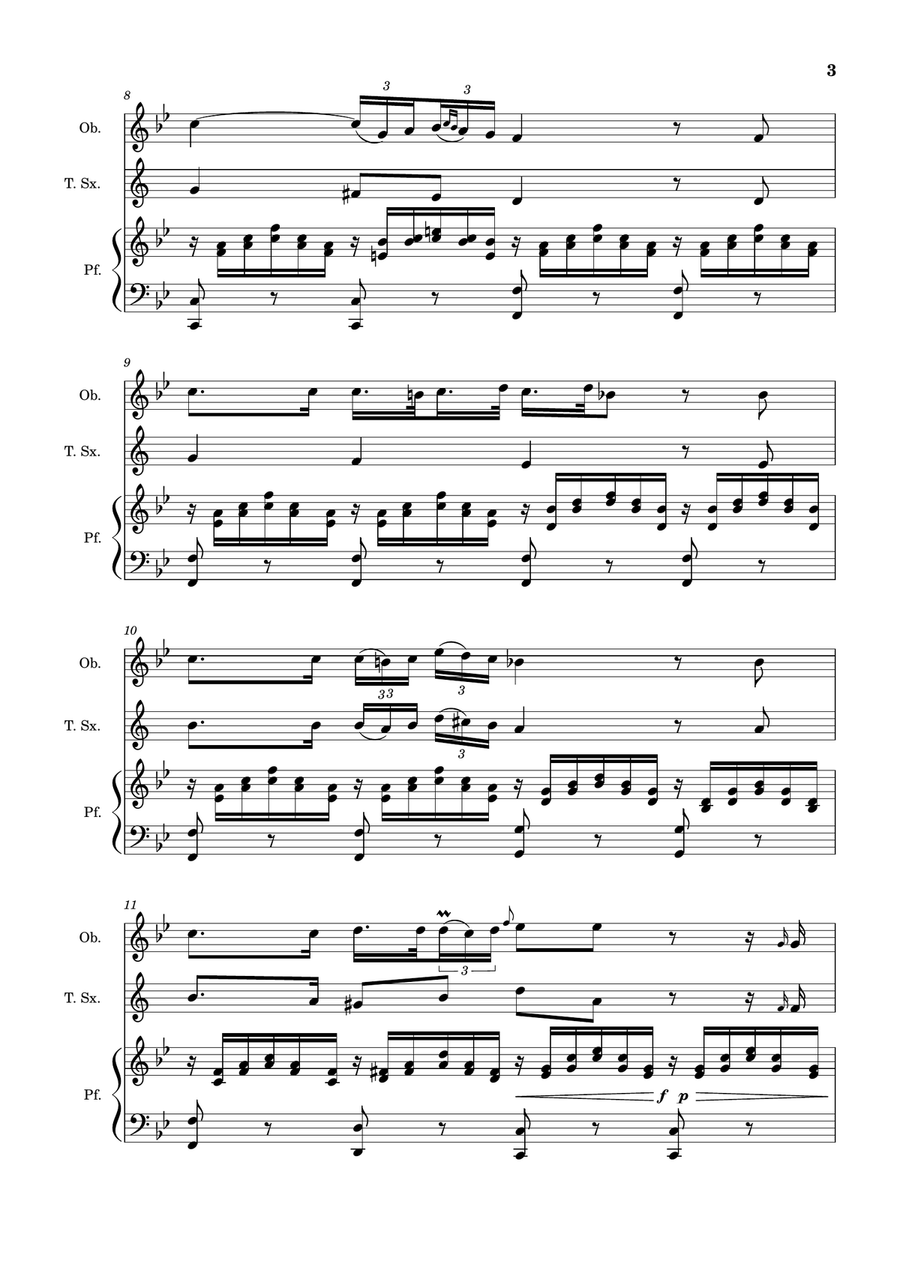 Ave Maria by F. Schubert – Oboe, T. Sax and Piano. Score and Parts Small Ensemble scores gallery preview page 3