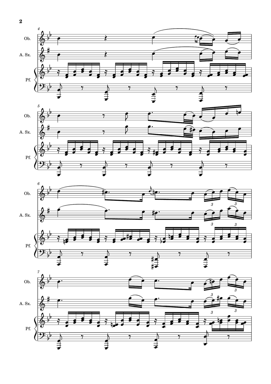 Ave Maria by F. Schubert – Oboe, A. Sax and Piano. Score and Parts Small Ensemble scores gallery preview page 2