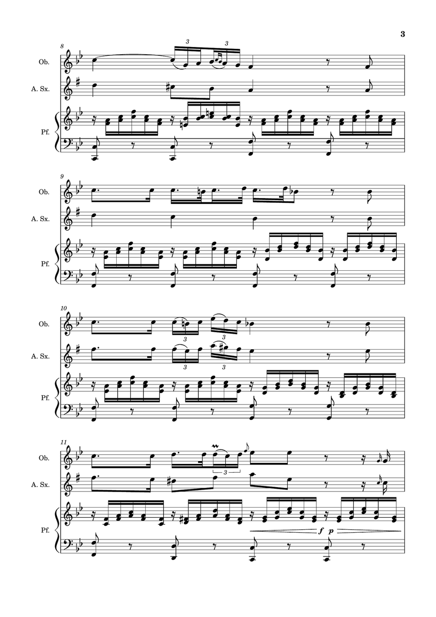 Ave Maria by F. Schubert – Oboe, A. Sax and Piano. Score and Parts Small Ensemble scores gallery preview page 3