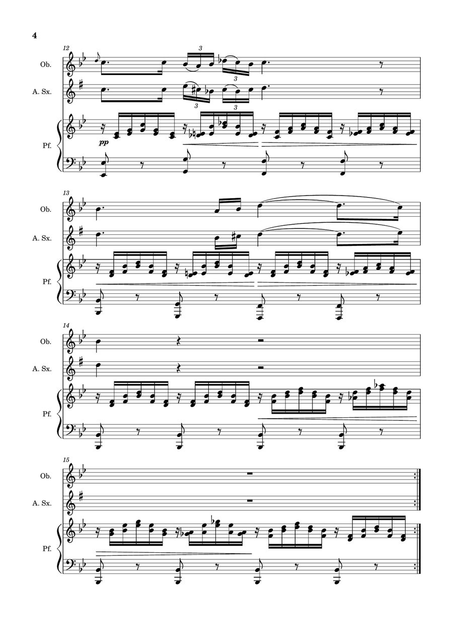 Ave Maria by F. Schubert – Oboe, A. Sax and Piano. Score and Parts Small Ensemble scores gallery preview page 4