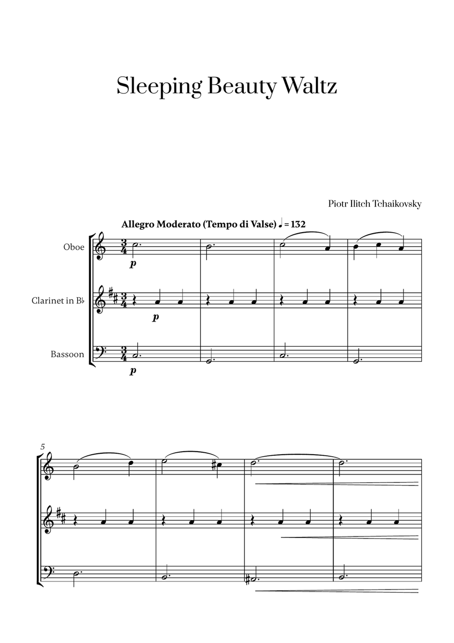 Tchaikovsky - Sleeping Beauty Waltz (for Oboe, Clarinet and Bassoon) Small Ensemble scores gallery preview page 1
