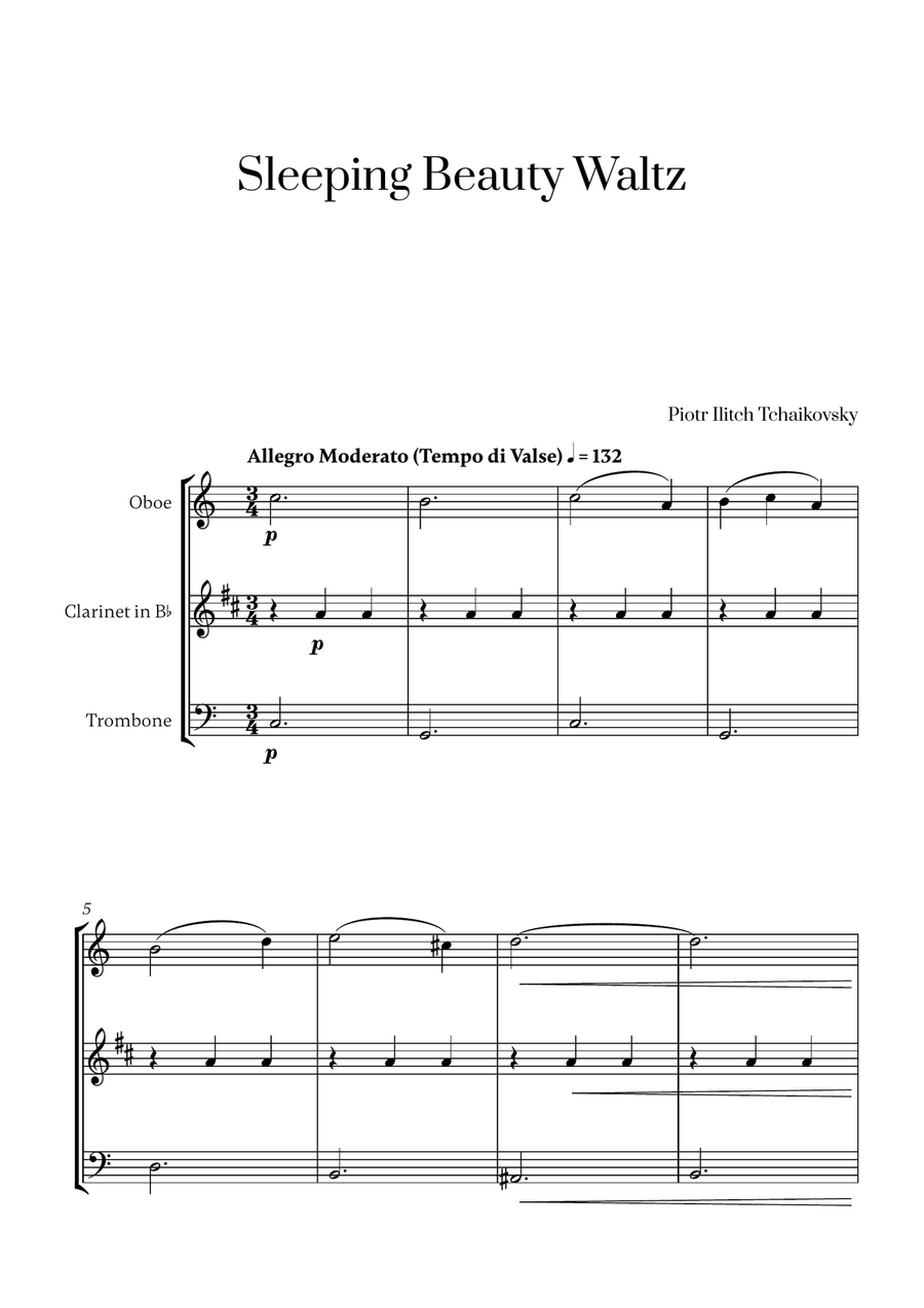 Tchaikovsky - Sleeping Beauty Waltz (for Oboe, Clarinet and Trombone) Small Ensemble scores gallery preview page 1