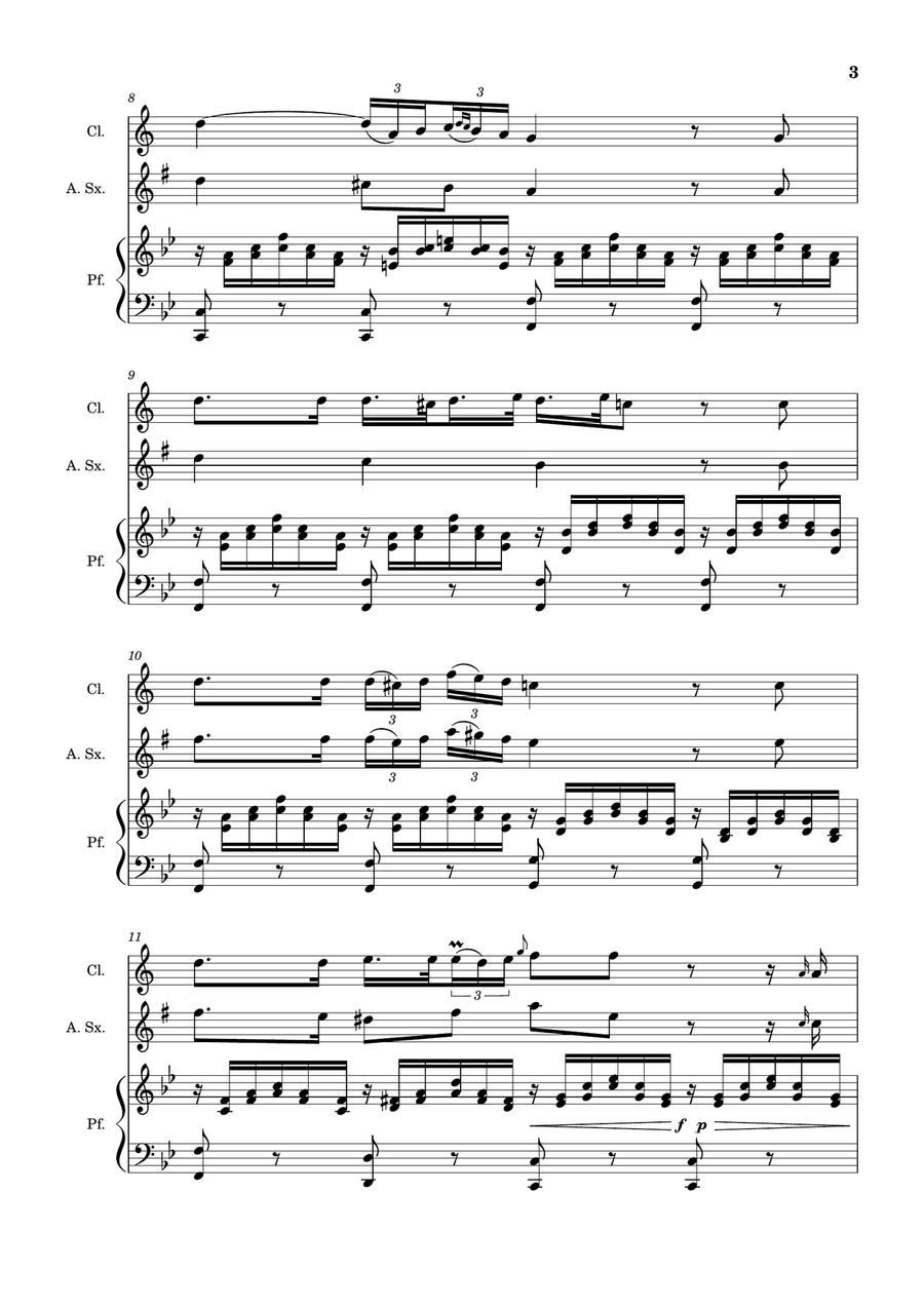 Ave Maria by F. Schubert – Clarinet, A. Sax and Piano. Score and Parts Small Ensemble scores gallery preview page 3