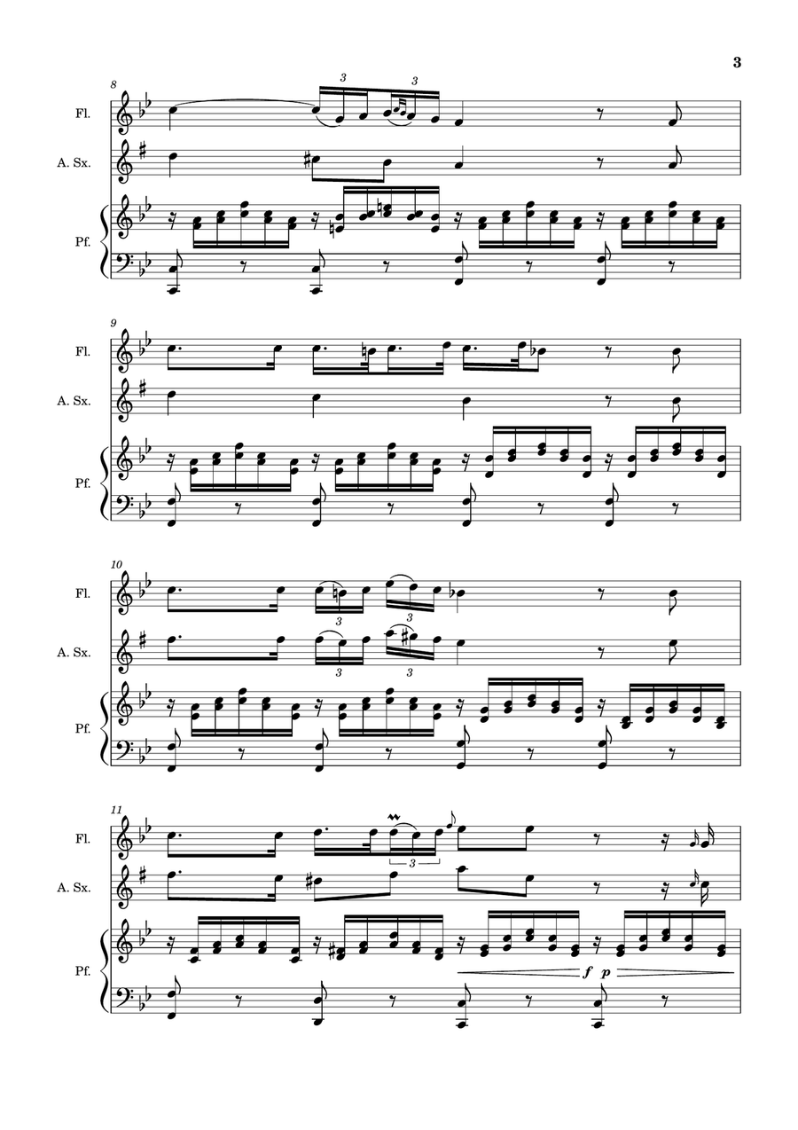 Ave Maria by F. Schubert – Flute, A. Sax and Piano. Score and Parts Small Ensemble scores gallery preview page 3
