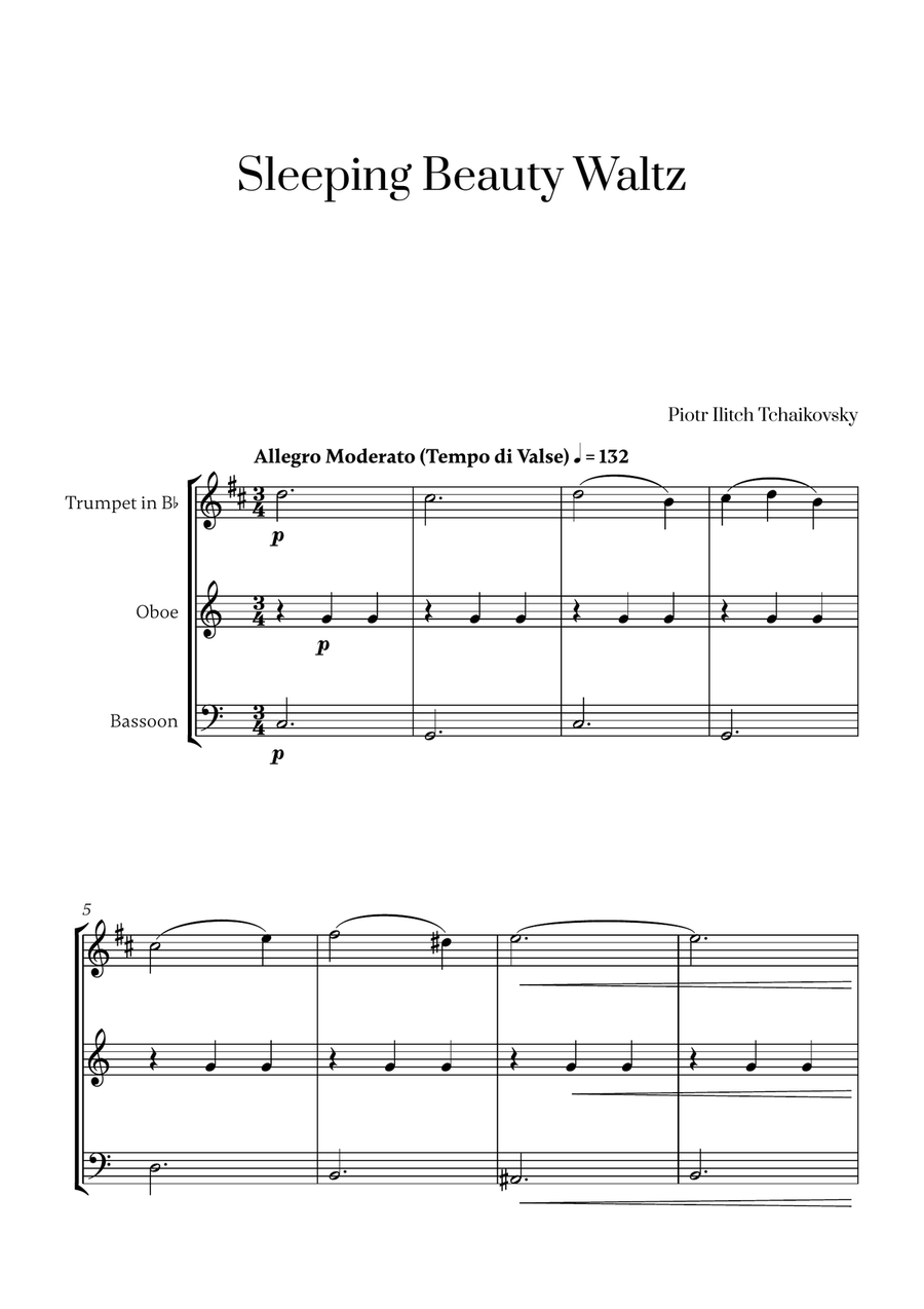Tchaikovsky - Sleeping Beauty Waltz (for Trumpet, Oboe and Bassoon) Small Ensemble scores gallery preview page 1