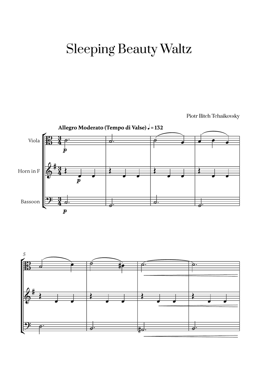 Tchaikovsky - Sleeping Beauty Waltz (for Viola, French Horn and Bassoon) Small Ensemble scores gallery preview page 1