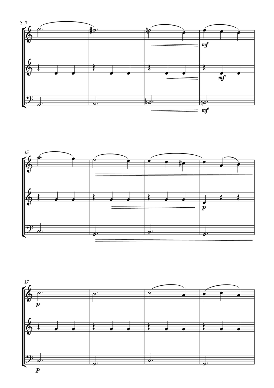 Tchaikovsky - Sleeping Beauty Waltz (for 2 Violins and Trombone) Small Ensemble scores gallery preview page 2