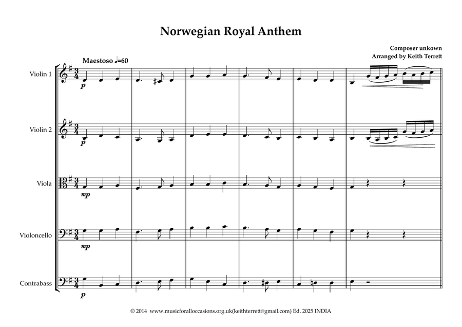 Norwegian Royal Anthem for String Orchestra String Orchestra scores gallery preview page 2