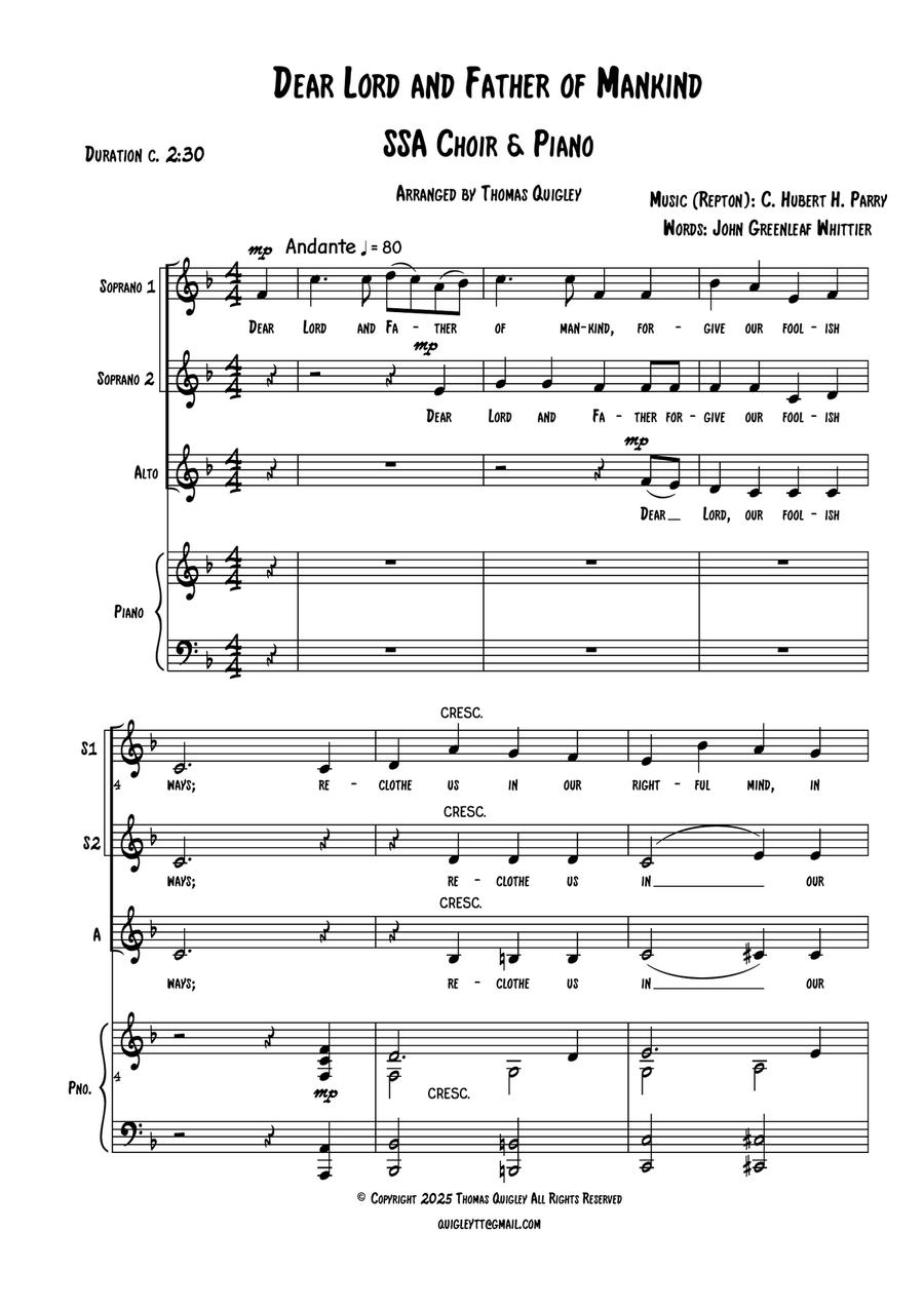 Dear Lord and Father of Mankind SSA scores gallery preview page 2