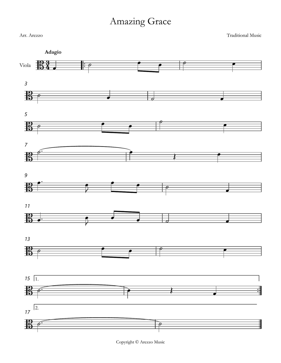 john newton amazing grace Viola lead sheet in C major Viola Solo scores gallery preview page 1