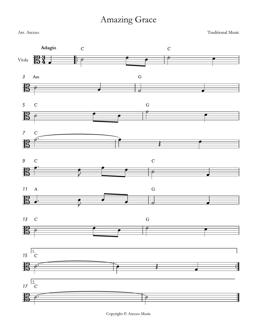 john newton amazing grace Viola lead sheet in C major Chord Symbols Viola Solo scores gallery preview page 1