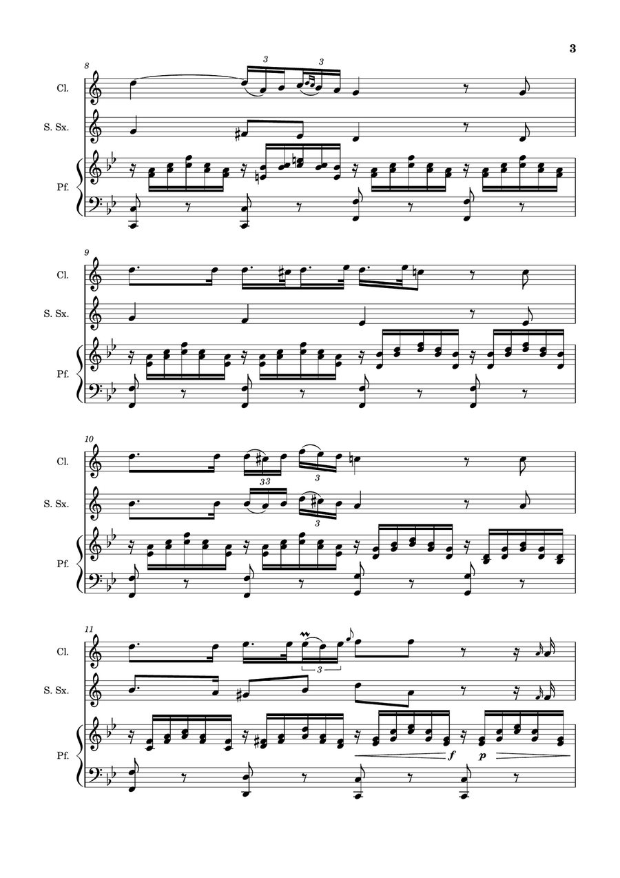 Ave Maria by F. Schubert – Clarinet, S. Sax and Piano. Score and Parts Small Ensemble scores gallery preview page 3
