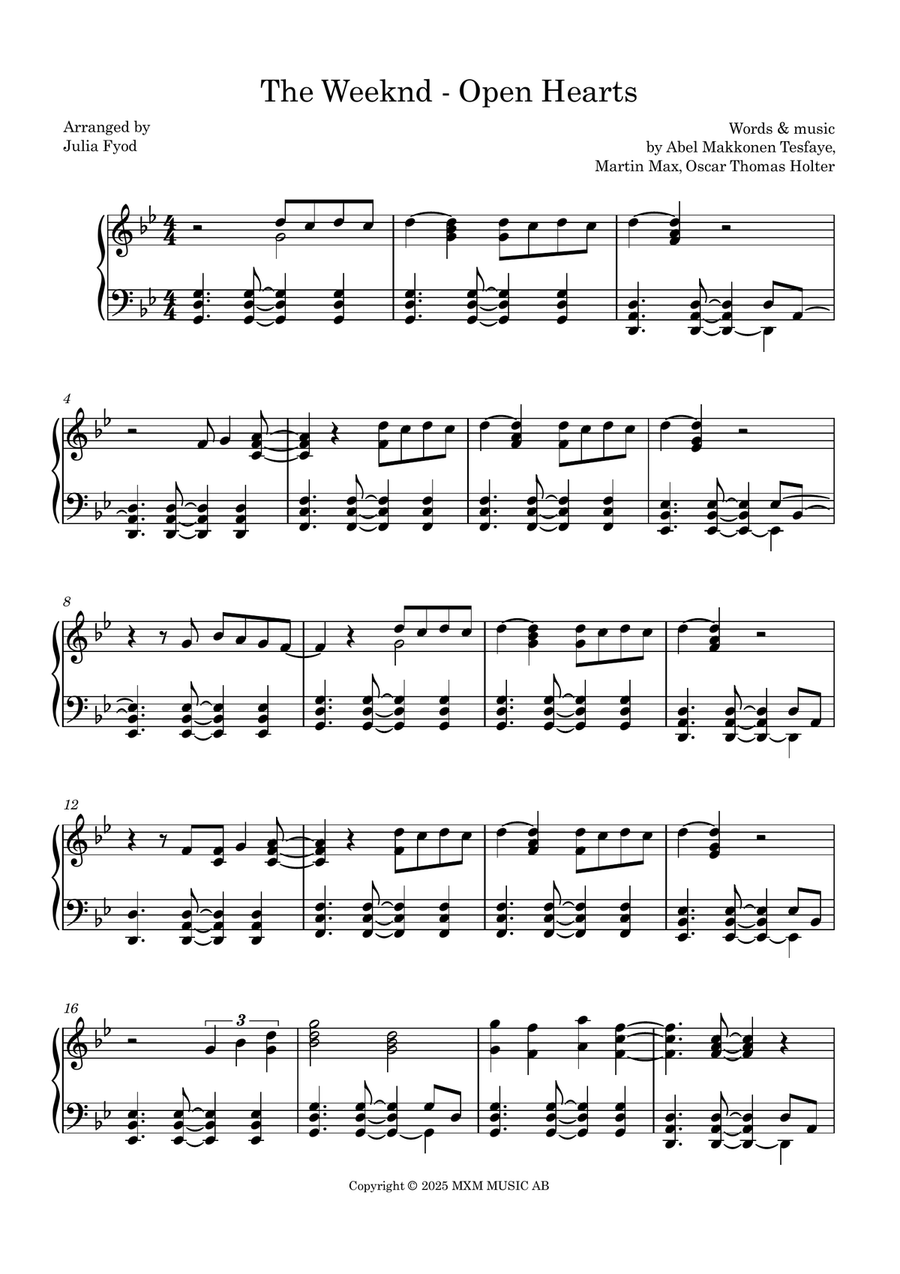 Open Hearts Open Hearts Piano Solo scores gallery preview page 1