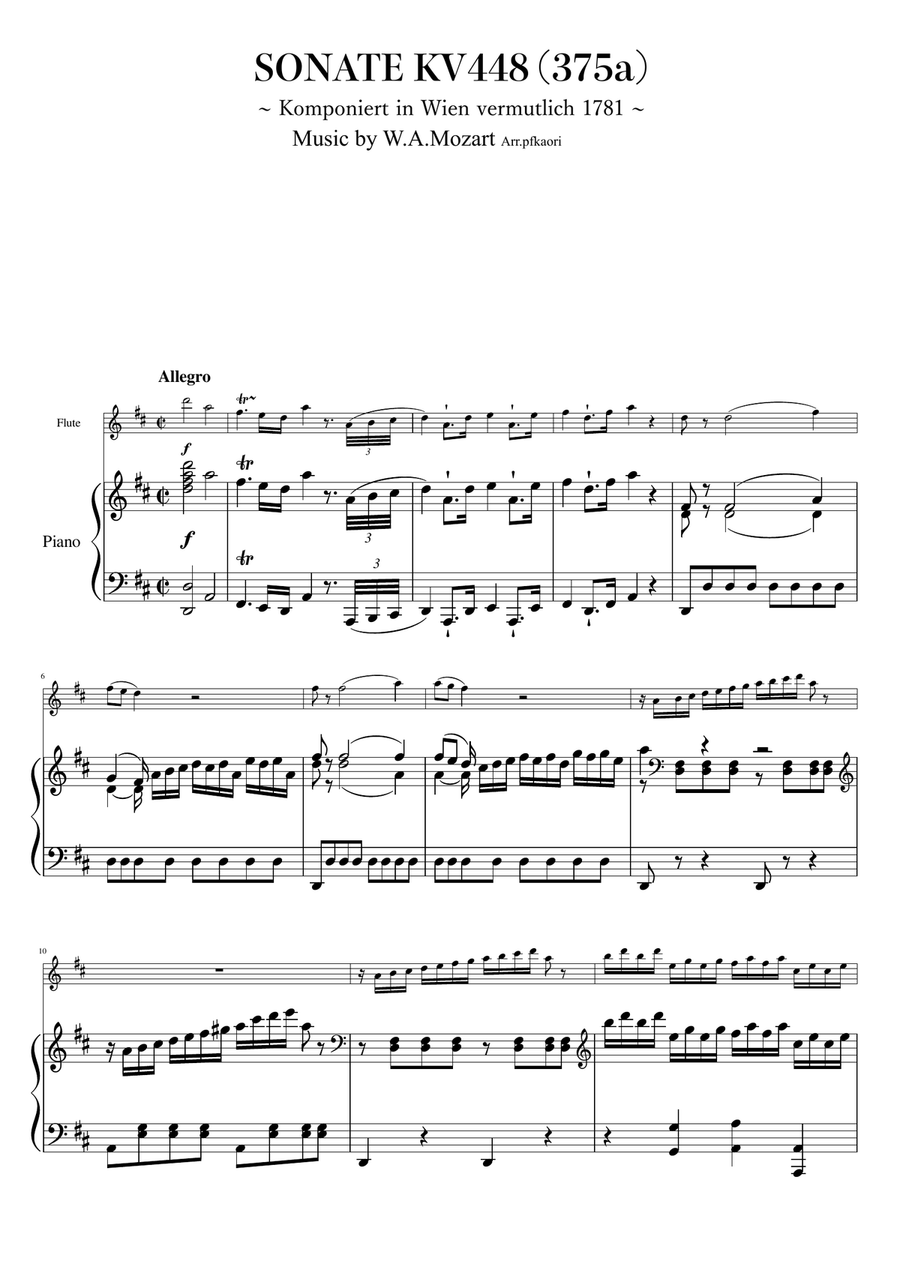 Sonta for 2 Pianos D major KV448 K6.375a / Flute & Piano Flute Solo scores gallery preview page 1